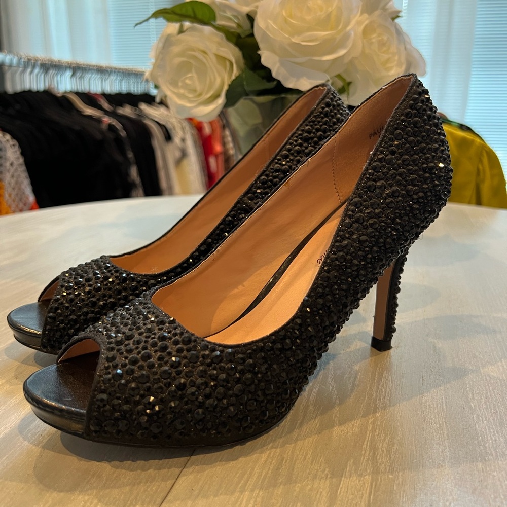 Lauren Lorraine crystal peep toe pumps
